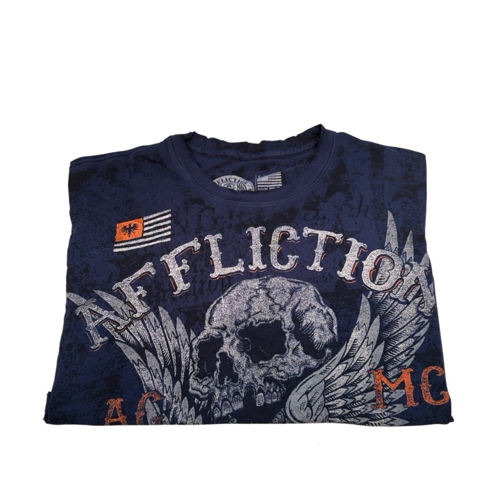 Affliction Mens Graphic Tee Skull Dark Blue Size Extra Large - Picture 4 of 8